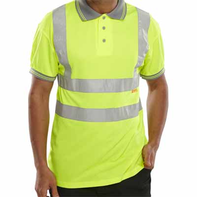 Hi-Vis Air Tech Polo Short Sleeve Yellow Silver Collar Large