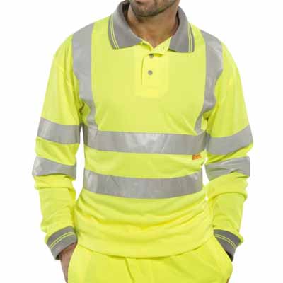 Hi-Vis Air Tech Polo Long Sleeve Yellow Silver Collar 2XL