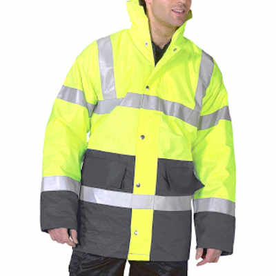 Traffic Hi-Vis Padded Coat Jacket Navy and Yellow Large