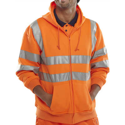 Hi-Vis Zipped Hooded Sweatshirt Orange Medium