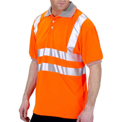 Hi-Vis Air Tech Polo Short Sleeve Orange Silver Collar 2XL