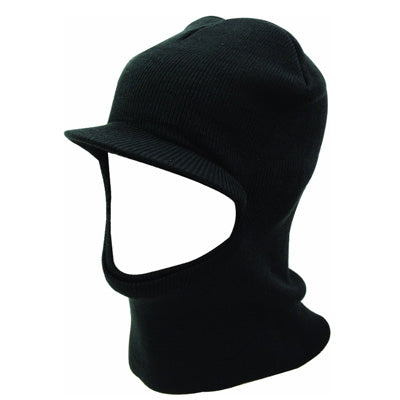 Knitted Open Face Reinforced Balaclava with Peak Black