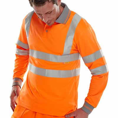 Hi-Vis Air Tech Polo Long Sleeve Orange Silver Collar Medium