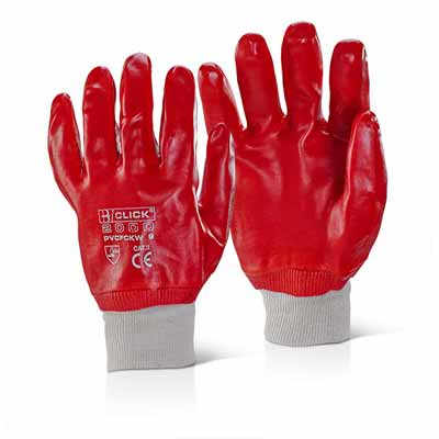 Oily PVC Knitwrist Gloves Red Medium